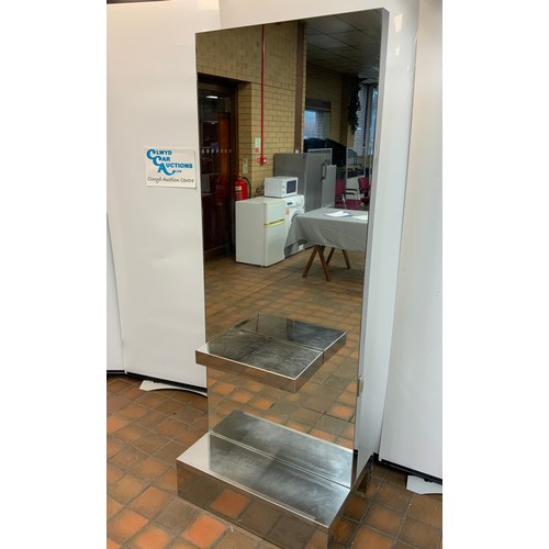 84 - FREE STANDING STEEL & MIRROR SALON WORK STATION H 7FT X 2'6 W (A/F)