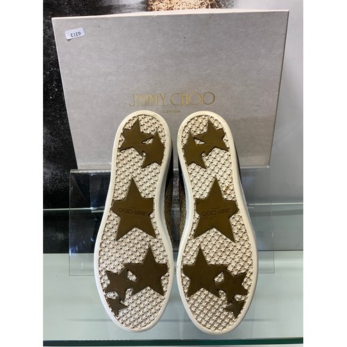 141 - JIMMY CHOO MIAMI CHAMPAGNE TRAINERS (GOLD)- IN BOX SIZE 38 - COST NEW £187 (P23039123 RR/16)
