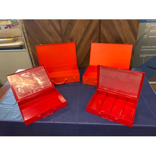 44B - 2 ORANGE METAL TOOL BOXES & 2 RED TOOL BOXES