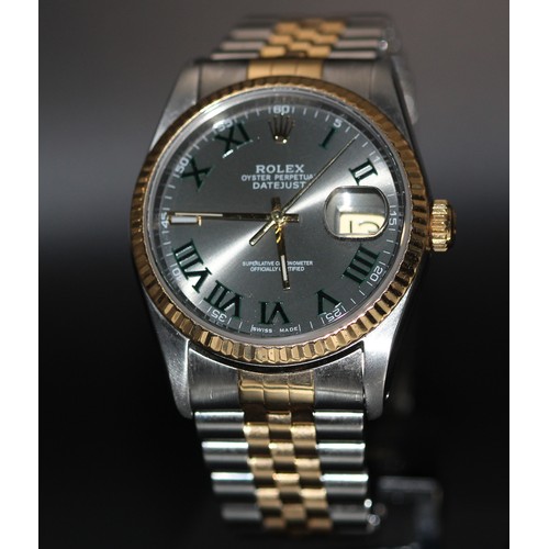 260 - ROLEX DATEJUST OYSTER PERPETUAL 36MM 18K YELLOW GOLD ROLESOR WATCH - MODEL 16233 WITH AFTERMARKET WI... 