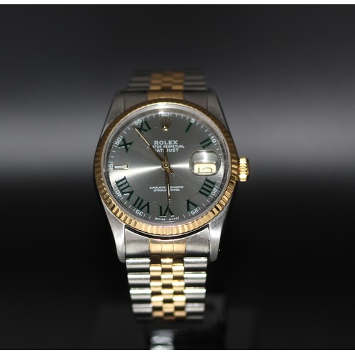 260 - ROLEX DATEJUST OYSTER PERPETUAL 36MM 18K YELLOW GOLD ROLESOR WATCH - MODEL 16233 WITH AFTERMARKET WI... 