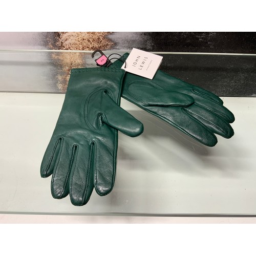 30 - JOHN LEWIS GREEN LEATHER GLOVES NEW WITH TAGS SIZE XS RRP £55 ( P23006734 /C )