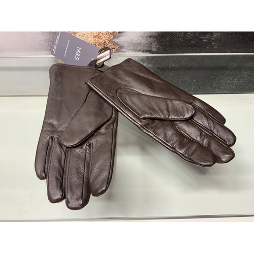 27 - M&S THERMO WARM LEATHER GLOVES - NEW WITH TAGS RRP £25 SIZE SMALL ( P23006734 /C )