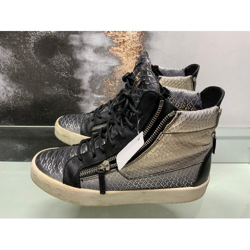 191 - GIUSEPPE ZANNOTTI HI SNAKE BLACK LEATHER HIGH TOP TRAINERS IN BOX SIZE 43 - COST NEW £400