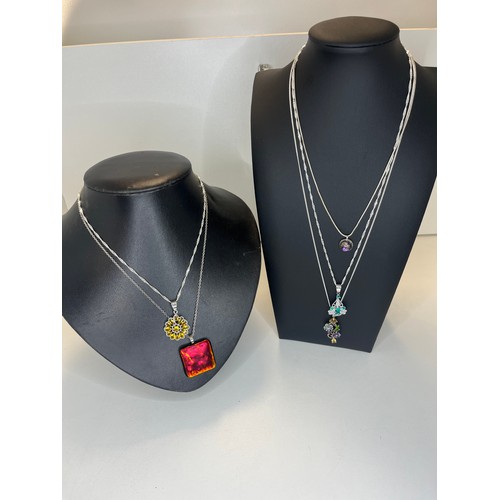 140 - SILVER 925 NECKLACE WITH FUSED GLASS PENDANT - RRP £20, 3 X NEW 925 SILVER NECKLACES WITH GEM PENDAN... 