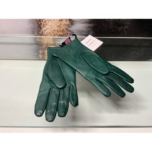 153 - JOHN LEWIS GREEN LEATHER GLOVES NEW WITH TAGS SIZE XS RRP £55 ( P23006734 /C )