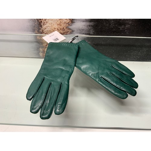 158 - JOHN LEWIS GREEN LEATHER GLOVES NEW WITH TAGS SIZE S RRP £55 ( P23006734 /C )