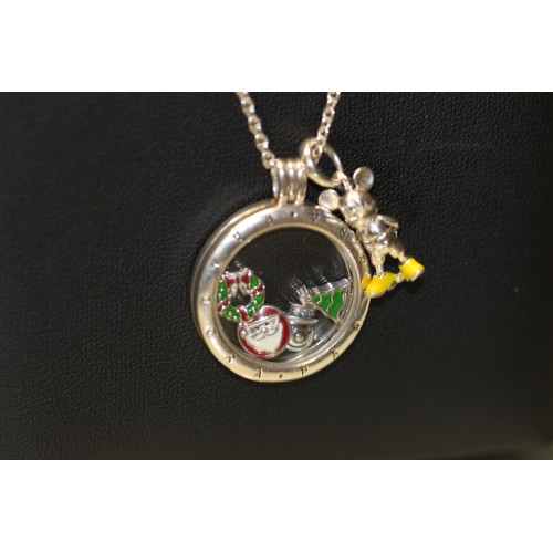 197 - PANDORA FLOATING CHARM NECKLACE (70CM CHAIN) WITH 4 XMAS CHARMS & 1 DISNEY MICKEY CHARM ON CHAIN... 