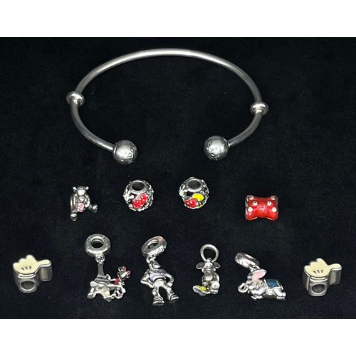 176 - PANDORA OPEN BANGLE WITH 10 CHARMS RRP TOTAL APPROX £280-£430 (P20142712/F)