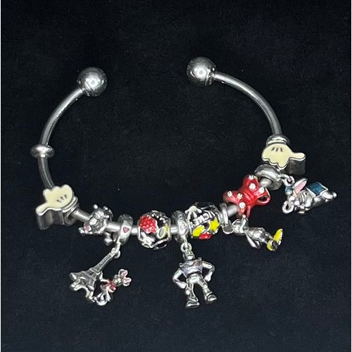 176 - PANDORA OPEN BANGLE WITH 10 CHARMS RRP TOTAL APPROX £280-£430 (P20142712/F)