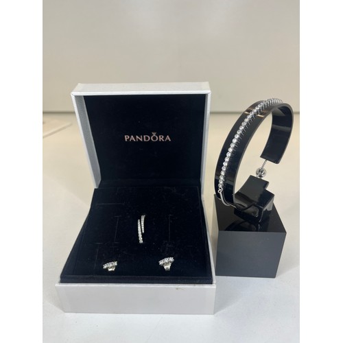 137 - PANDORA WOMENS STELKING SILVER SARKLING SLIDER BRACELET RRP £60, PANDORA TRIO SHINING SILVER CRYSTAL... 