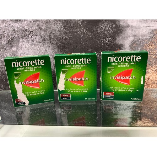 46 - 3 X NOCORETTE INVISI 25MG PATCH 7 PATCHES  PER BOX TOTAL RRP £44.97 (P22141035/A)