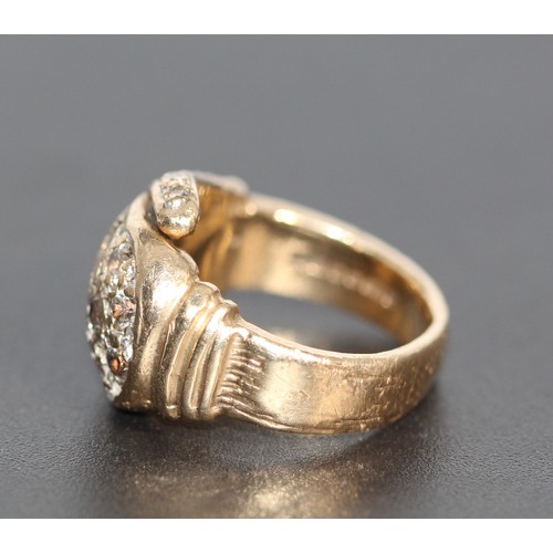 128 - 375 9CT GOLD BOXING GLOVE RINGWITH 6 DIAMONDS & PARTIAL PASTE - RING WEIGHT 13.74g (P19278967/A)