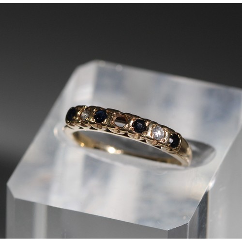 134 - 9CT (375) DIAMOND & SAPHIRE HALF ETERNITY RING (1 XDIAMOND MISSING)RING WEIGHT 2.64g  (P20142712... 