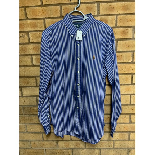 22 - 4 x MENS SHIRTS - 2 x RALPH LAUREN SIZE L, ARMANI JEANS SHIRT SIZE L & EATON SHIRT SIZE 17 COLLA... 