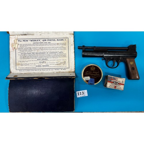 113 - WEBLEY & SCOTT LTD BIRMINGHAM & LONDON AIR PISTOL MARK 1 WITH ORIGINAL BOX (1923-1924?) &... 