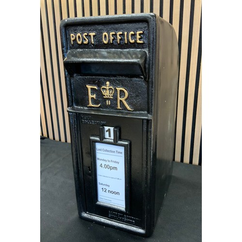 156 - NEW ER ROYAL MAIL CAST POST BOX - BLACK 57CM - WITH KEY