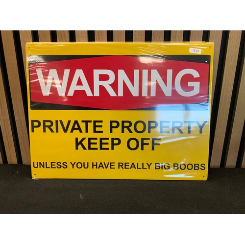 162 - NEW - WARNING BIG BOOBS METAL SIGN - 30CM