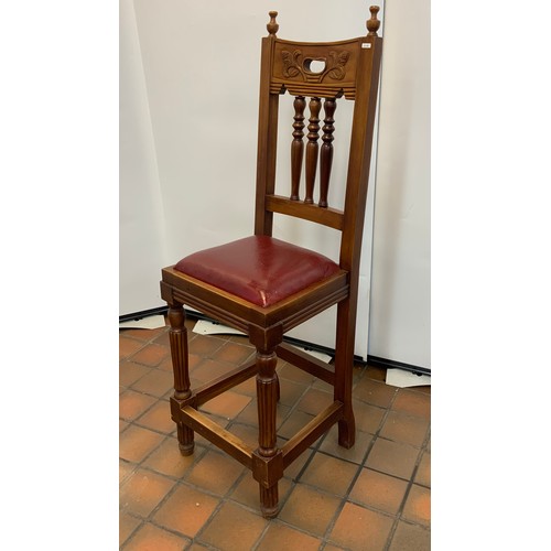 84 - MAHOGANY HIGH BACK BAR STOOL WITH LEATHER SEAT - ONLINE £525  EACH