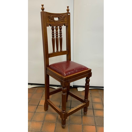 84 - MAHOGANY HIGH BACK BAR STOOL WITH LEATHER SEAT - ONLINE £525  EACH