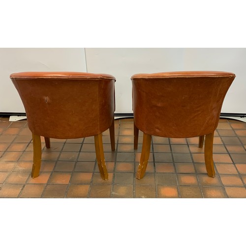 74 - 2 X VINTAGE LEATHER TUB CHAIRS (SMALL TEAR OF BACK OF ONE CHAIR)