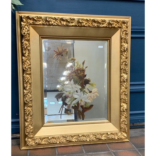 142 - ANTIQUE GILT FRAMED MIRROR WITH HAND PAINTED GLASS