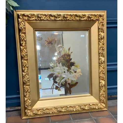 142 - ANTIQUE GILT FRAMED MIRROR WITH HAND PAINTED GLASS