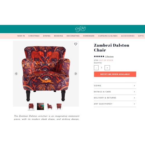 152 - EMMA J SHIPLEY ZAMBEZI DALSON CHAIR - RRP £750