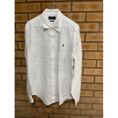 48 - RALPH LAUREN CUSTOM FIT LINEN SHIRT WHITE SIZE M RRP £159 ( P23185119 )