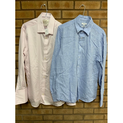 30 - 2 X MENS SHIRTS-REISS REG FIT BLUE SIZE M, HAWES & CURTIS FITTED SLIM PINK SHIRT SIZE 16