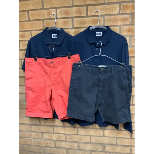 47 - CHARLES TYRWHITT PINK SHORTS W34, LONG SLEEVE POLO SHIRT & SHORT SLEEVE POLO SHIRT SIZES M , M&a... 