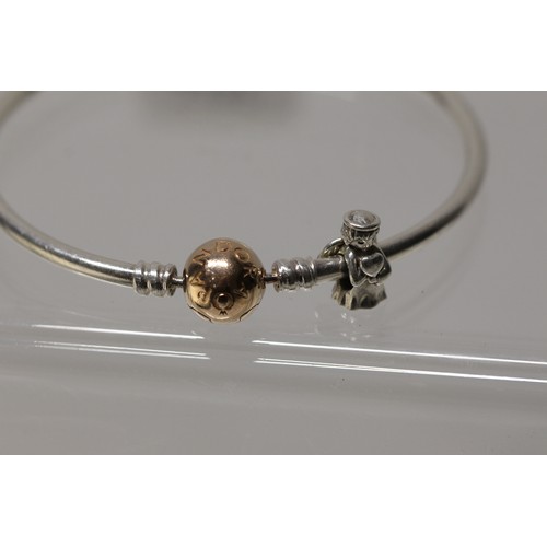 185 - PANDORA MOMENTS BANGLE WITH ROSE GOLD CLASP RRP £70 & PANDORA ANGEL CHARM RRP £35 - TOTAL RRP £9... 