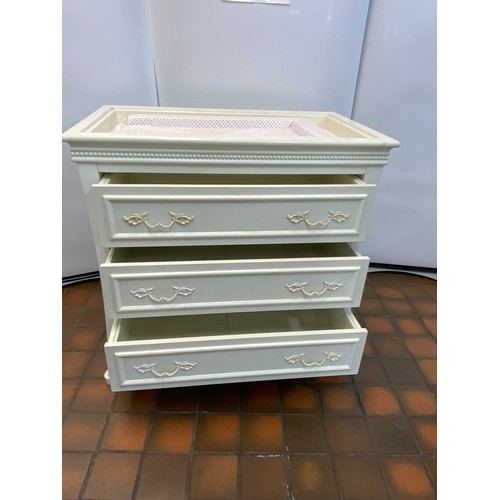 133 - MAMAS & PAPAS ORNATE 3 DRAWER CHEST OF DRAWERS WITH BABY CHANGING MAT