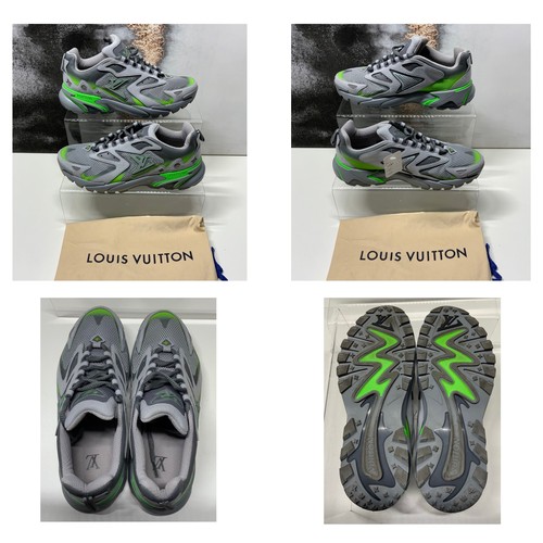 128 - LOUIS VUITTON RUNNER TATIC SNEAKERS 'GREY NEON GREEN' SIZE 8 1/2 RRP £1683 ( ACC/34/POCA/P24020173 )