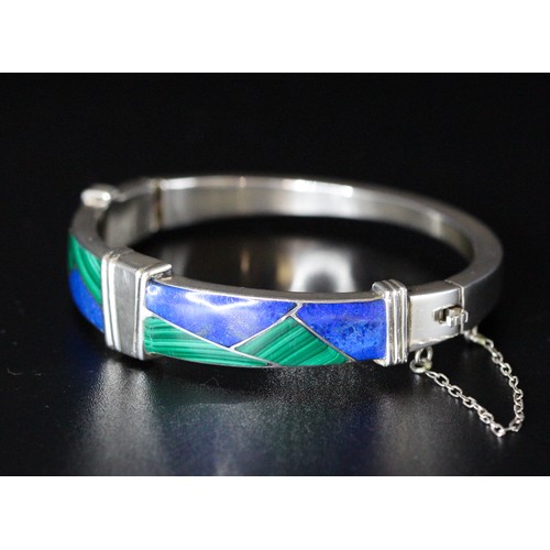 182 - SILVER 925 VINTAGE BANGLE WITH LAZULI & MALACHITE INLAY - ONLINE PRICE £269 (P22064690/C)