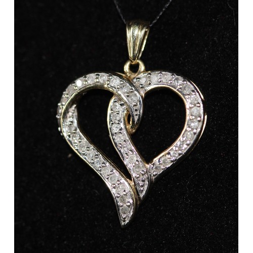 227 - 9CT GOLD HEART PENDANT SET WITH DIAMONDS ( P23066359 / C )