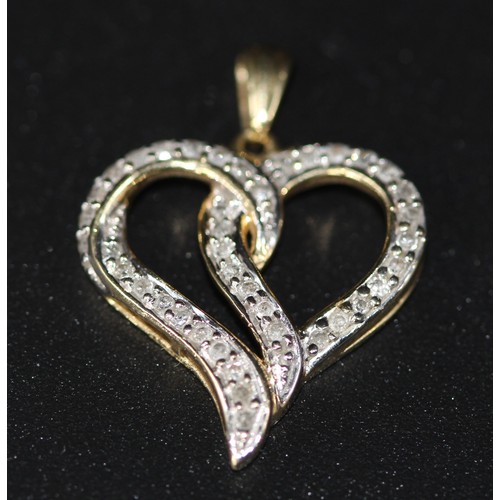 227 - 9CT GOLD HEART PENDANT SET WITH DIAMONDS ( P23066359 / C )