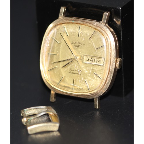 209 - VINTAGE - 1970'S 9CT GOLD ROTARY WATCH - AUTOMATIC 25 JEWELS - (NO STRAP) & WATCH BUCKLE ( P2306... 