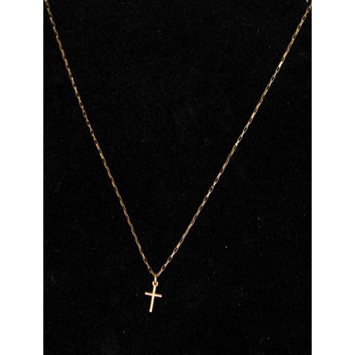 206 - 9CT GOLD RECTANGLAR LINK NECKLACE WITH 9K GOLD CROSS- 2.00G ( P23101347 / C )