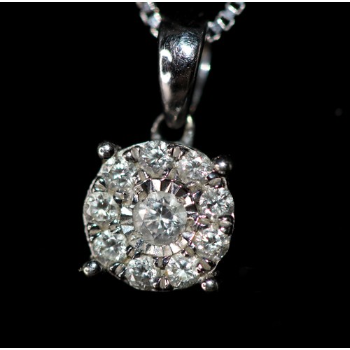 228 - 9ct WHITE GOLD (ITALY) WITH 9CT GOLD 10 DIAMOND CLUSTER PENDANT ( P23066359 / C )