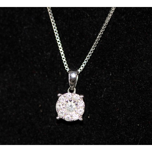 228 - 9ct WHITE GOLD (ITALY) WITH 9CT GOLD 10 DIAMOND CLUSTER PENDANT ( P23066359 / C )