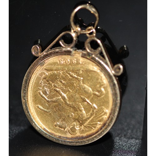 225 - 9CT GOLD MOUNT SET WITH 22CT? GOLD SOVEREIGN ST GEORGE 1903 PENDANT - ONLINE £450+ (P24013367 )