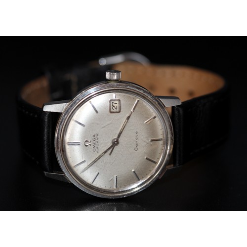 189 - 1960's OMEGA SEAMASTER GENÈVE AUTOMATIC DATE MODEL, SATIN SILVER DIAL IN STAINLESS STEEL CASE WITH L... 