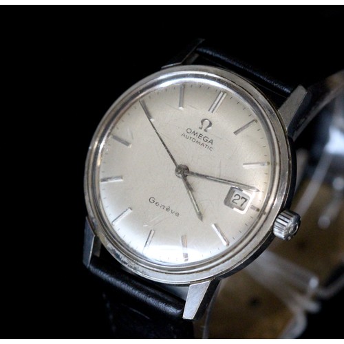 189 - 1960's OMEGA SEAMASTER GENÈVE AUTOMATIC DATE MODEL, SATIN SILVER DIAL IN STAINLESS STEEL CASE WITH L... 