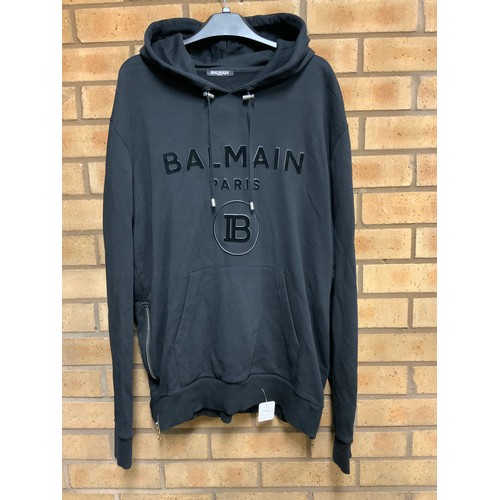 91 - BALMAIN LOGO PRINT STRETCH COTTON JERSEY HOODIE SIZE XXL RRP £795 ( ACC/04/POCA/P24020109 )