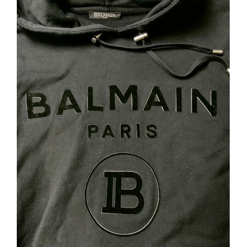 91 - BALMAIN LOGO PRINT STRETCH COTTON JERSEY HOODIE SIZE XXL RRP £795 ( ACC/04/POCA/P24020109 )