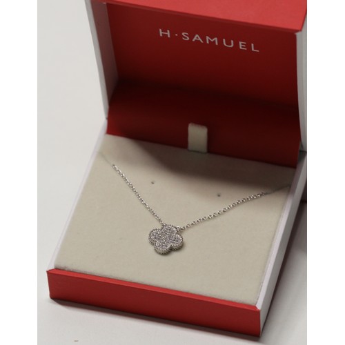 164 - NEW - H SAMUAL STERLING SILVER CUBIC ZIRCONIA PAVE SET CLOVER PENDANT IN BOX RRP £49.99 (P24136132 )