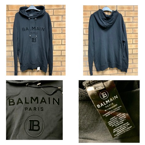 91 - BALMAIN LOGO PRINT STRETCH COTTON JERSEY HOODIE SIZE XXL RRP £795 ( ACC/04/POCA/P24020109 )