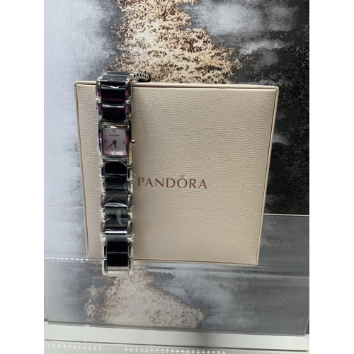 235 - NEW IN BOX PANDORA FACETS BLACK/SILVER DIAMOND WATCH - 811023WH RRP £360 ( P20212287 / a )... 
