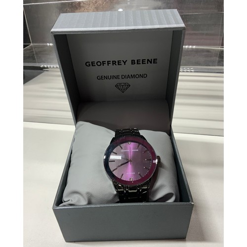 225 - NEW - GEOFFREY BEENE GUN METAL DIAMOND WATCH IN BOX RRP £77 ( P24236147 / a )